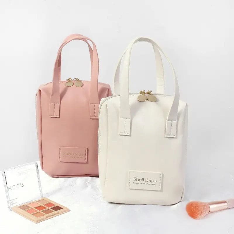 Shell Shape Cosmetic Bag, Large Capacity Handheld Cosmetic Bag, Multiple Compartments PU Travel Pouch, Waterproof Wash Kit Handbag, Fashionable Makeup Organizer with Handle, Stylish Double Zipper Travel Bag Shell Shape Cosmetic Bag, Large Capacity Handheld Cosmetic Bag, Multiple Compartments PU Travel Pouch, Waterproof Wash Kit Handbag, Fashionable Makeup Organizer with Handle, Stylish Double Zipper Travel Bag